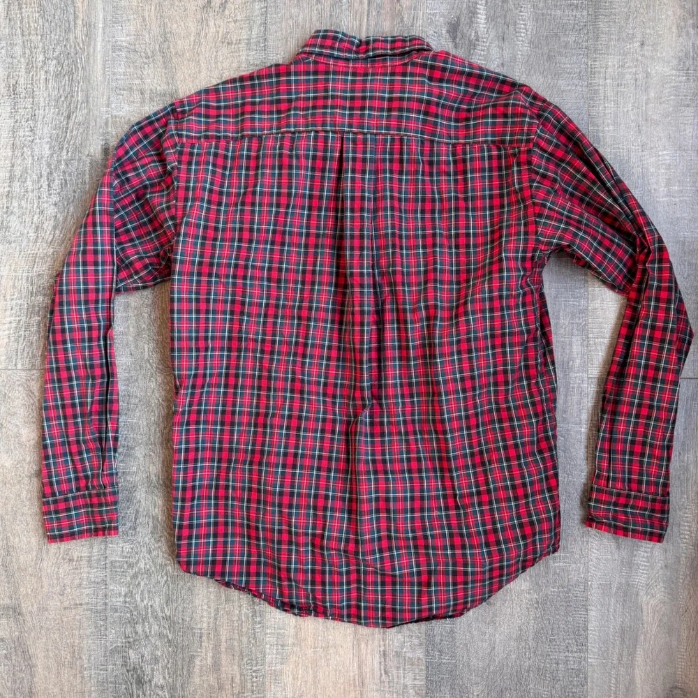 Ralph Lauren Boys Red Green Plaid Button Down Shirt Size L 16/18 Cotton Pony